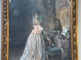 a painting of a woman in a white dress and a man in a black suit