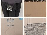quatre photos différentes d'une lampe de table dans une boîte