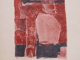 drawing of a vase with a red background on a white paper