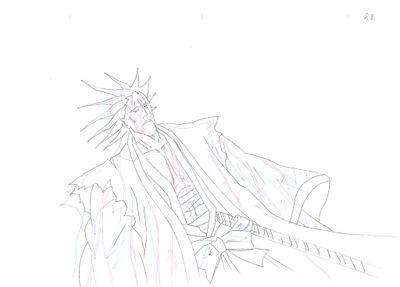 esquisses d'un dessin représentant un homme muni d'une épée et vêtu d'une robe
