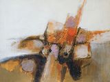 peinture abstraite représentant une croix sur fond blanc, dans des tons orange et marron