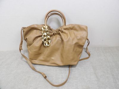 michael korsch tan leather handbag with gold hardware