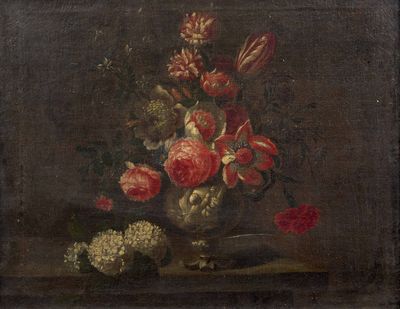 une peinture de fleurs dans un vase sur une table