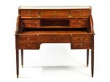 an image of a wooden desk with drawers and a marble top