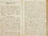 an open book with a handwritten page on the front and a handwritten page on the back