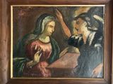 une peinture à l'huile représentant une femme et un homme dans une pièce