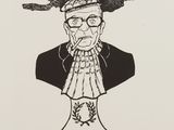 an image of a drawing of a man with a bird on his head