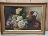 une peinture de fleurs dans un vase sur une table