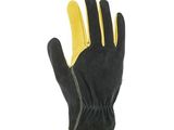 une paire de gants de travail noirs et jaunes sur fond blanc