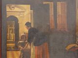 an old painting of a woman and child in a room