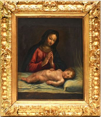 une image d'une peinture représentant une femme tenant un bébé