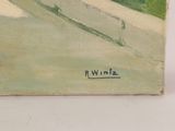 an image of a painting of a man riding a horse down a road