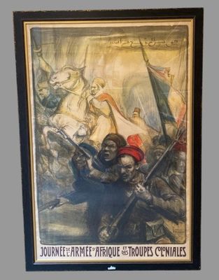 tableau représentant un groupe d'hommes armés devant un tableau représentant des soldats