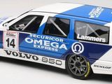 a toy car that is blue and white with a number on it