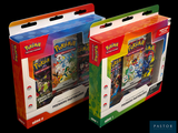 deux boîtes de cartes Pokémon sur fond noir