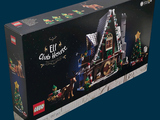 une boîte contenant un coffret Lego représentant un train de Noël
