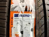 a close up of a tire with a sticker on it