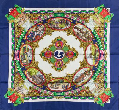 un foulard carré orné d'une image représentant une ville