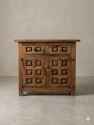 Petit bahut moderniste en bois naturel à hauteur d'appui ouv… - Photo 1