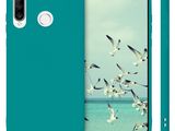 the back and side view of a green case with seagulls flying over the water