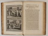 an open book with pictures of people sitting in a room