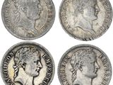 quatre types différents de pièces d'argent, dont l'une représente un buste et l'autre un buste