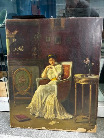 Luc BARBUT d'AVRAY (1863-1926) « Femme assise ».  Huile sur toile...