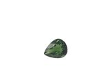 a green tourmaline gems with a triangular shape on a white background