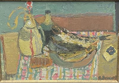 a picture of a painting of a fish on a table