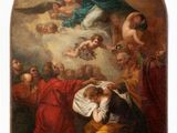 an image of a painting of a group of people surrounding a man