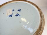 un bol bleu et blanc orné d'inscriptions en chinois