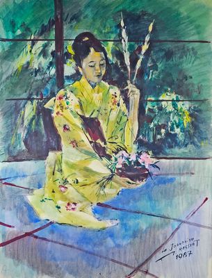 James RASSIAT (1909-1998) Japonaise confectionnant un bouque…