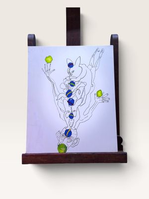 dessin représentant un homme tenant une raquette de tennis et une balle de tennis