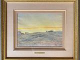 painting of a landscape with cows in the distance and a sky in the background
