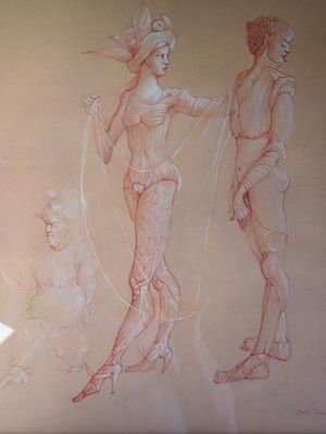 un dessin représentant un homme et une femme allongés sur un lit