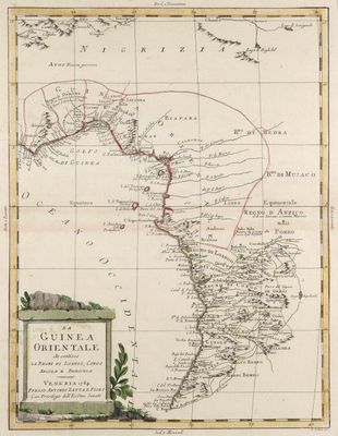 une vieille carte des Amériques avec une ligne rouge au milieu