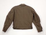 the back of a brown jacket on a white background