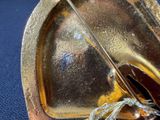 a close up of a gold broochle with a pin in it