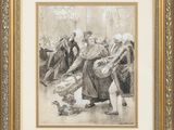 un dessin représentant un groupe de personnes assises autour d'une table