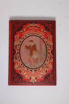 un vieux livre rouge sur lequel figure l'image d'un homme et d'une femme