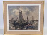 une image représentant un tableau d'un voilier dans un port