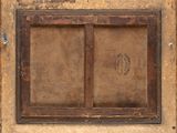painting of an old wooden door with a brown frame and a brown door handle
