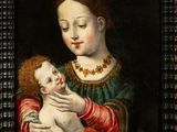 a painting of a woman holding a baby in her arms