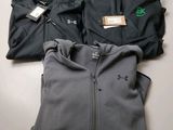 three men ' s under armour hoodies, one black and one gray