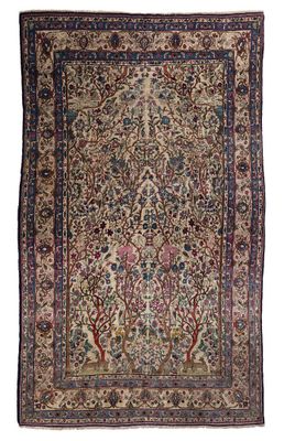 tapis persan ancien à motif floral sur fond beige