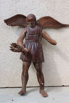 Ange porte-torchère ou céroféraire en chêne sculpté habillé …