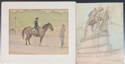 two drawings of a man on a horse and a man on a horse