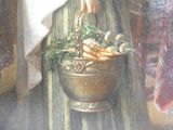 un tableau représentant une femme tenant un panier de légumes