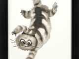 peinture à l'encre de Chine représentant un chat bondissant dans les airs