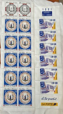 a lot of stamps that are on top of each other